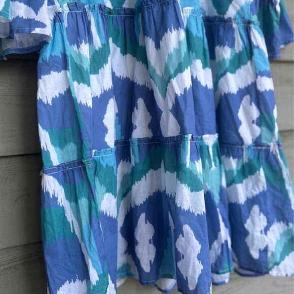 Sheridan French Blue Ikat Tiered Dress Sz M - Picture 7 of 10